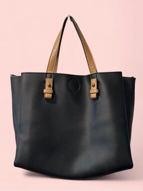 Classic Black Tote with Tan Contrast Handles